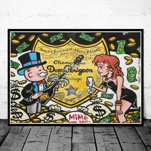 Modern Graffiti Art Champagne Money Poster Alec Monopolyingly Paintings on Canvas Street Art Home Decoration Wall Pictures