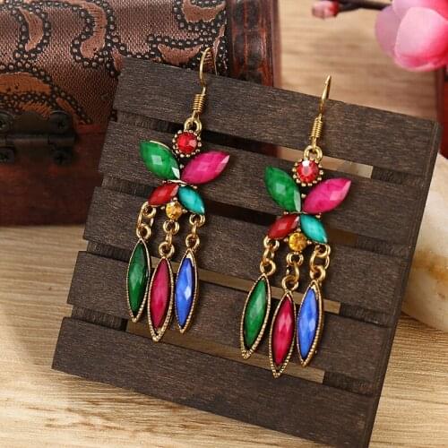 5 Color Vintage Butterfly Crystal Beads Tassel Dangle Earrings Vintage Jewelry Gold Alloy Jhumka Earrings Oorbellen
