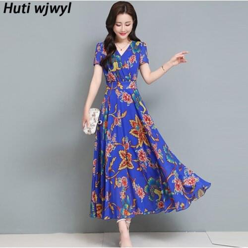 2021 Vintage black Boho Print Chiffon Maxi Dress Spring Summer 3XL Plus Size Runway Dresses Elegant Women Bodycon Party Vestidos