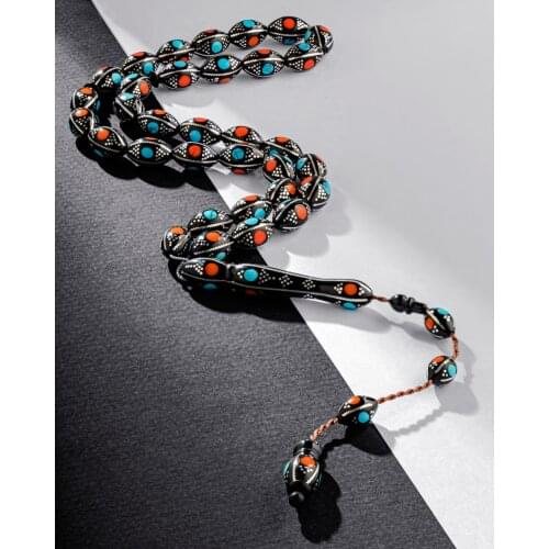 High Quality Guaranteed osary 925 Silver Accessories For Men Tassel Original Kuka Silver Embroide stone 33 Pcs Rosary size 10mm