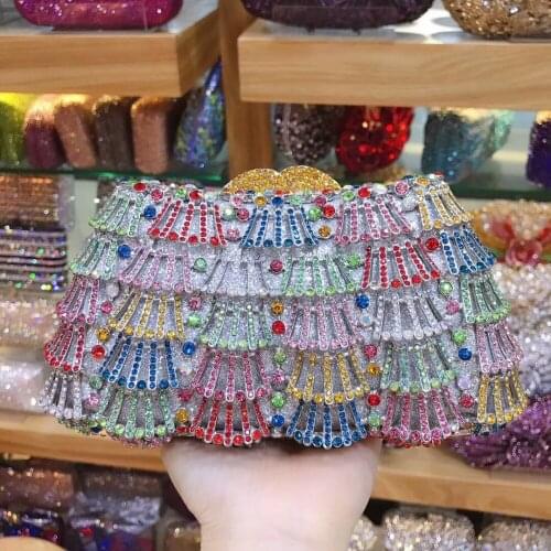 XIYUAN Colorful Hollow Out Diamond Crystal Purse Evening Bags For Women Gold Minaudiere Bag Wedding Party Clutch Bridal Handbag
