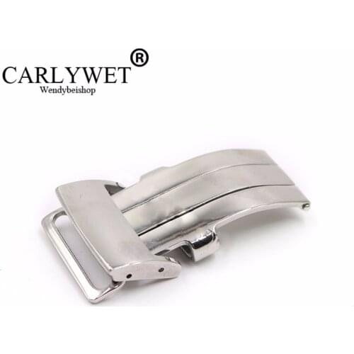 CARLYWET 20mm Silver Polished 316L Stainless Steel Watch Band Deployment Clasp For Less 3.2mm Leather Strap Belt For Breitling