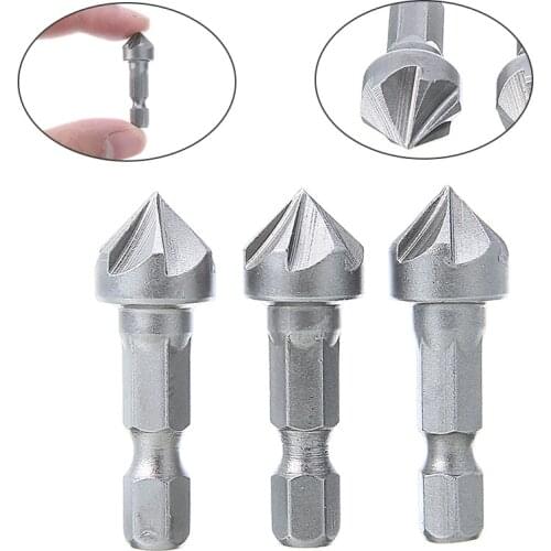 90 Degree Countersink Drill Chamfer Bit 1/4" Hex Shank Carpentry Woodworking Angle Point Bevel Cutting Cutter Remove Bur
