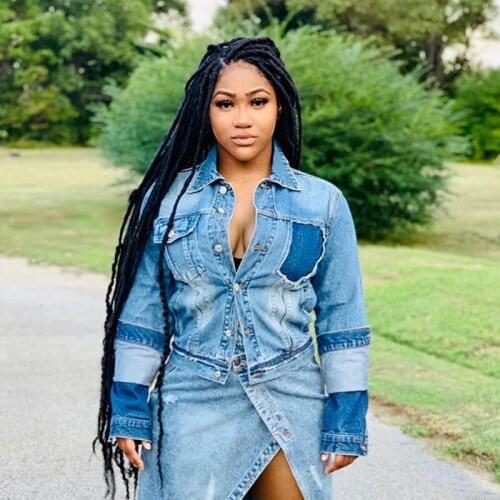 Womens Fashion Hole Denim Jacket