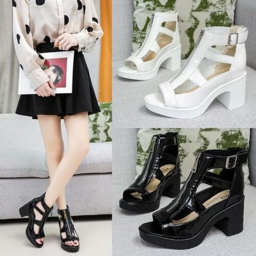 2021 New Summer New Ladies High Heels Wedge Heel Peep Toe Ankle Buckle Zipper Comfortable Square Sandals
