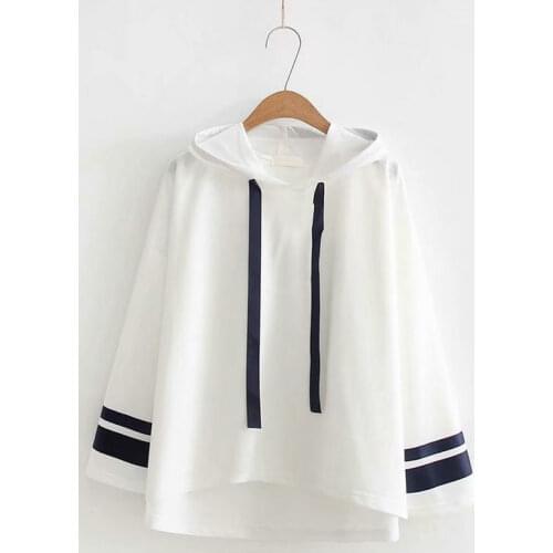 Women Harajuku Hoodies Sweatshirts 2020 New Sweet Style Hooded Striped Long-Sleeve Pullovers Loose Tracksuit