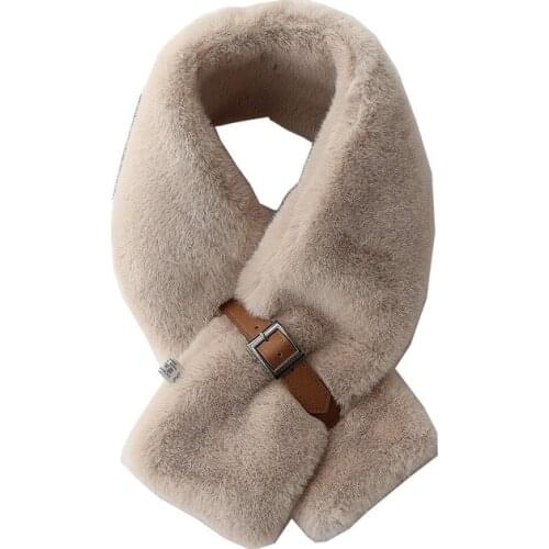 Creative faux rabbit fur scarves women winter soft multicolor leather belt fur scarves