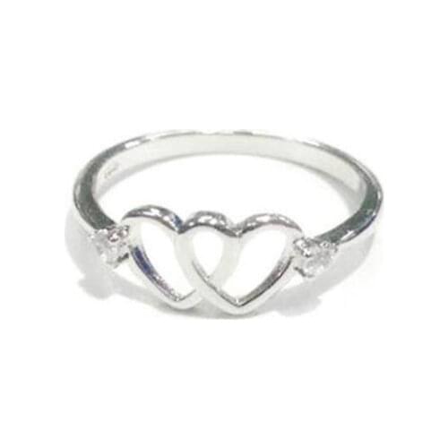 Season Gate 925 Sterling Silver Fresh Personality Hollow Double Hearts Adjustable Size Open Ring for Women Girls SR053