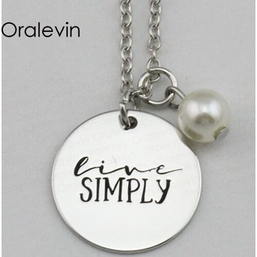 LIVE SIMPLY Inspirational Hand Stamped Engraved Custom Charm Pendant Necklace for Fresh Women Gift Jewelry,10Pcs/Lot, #LN2234
