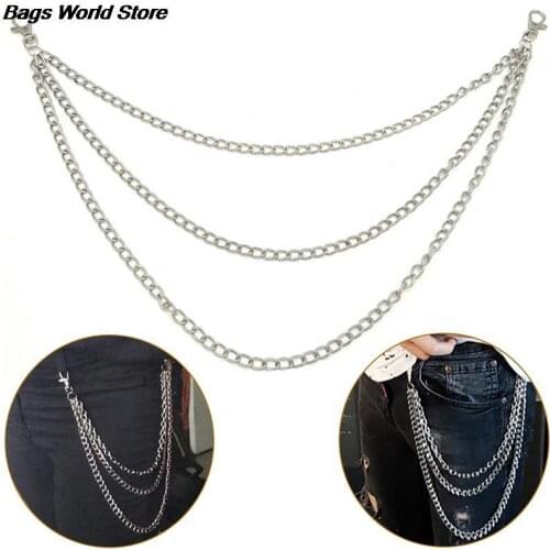 1Layer/2Layer/3Layer Rock Punk Hook Trousers Pant Waist Link Belt Chain Metal Wallet Silver Chain Fashion Men Jewelry