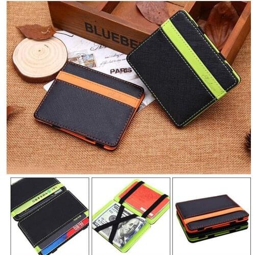 100pcs Korean Version Unisex Magic Wallet Money Clips Women Men Wallet Purse Carteira Slim Leather Wallet ID Credit Card Cases