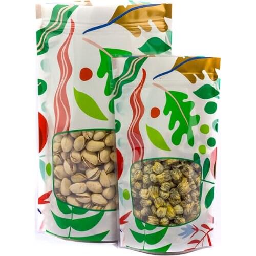 100Pcs/lot Flower Print Zip Lock Bags Stand Up Reusable Plastic Pouch Zipper Seal Food Storage Bags