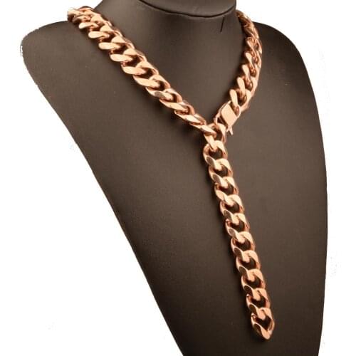 12/15/17/19mm High Quality Stainless Steel Rose Gold Cuban Curb Link Chain Mens Womens Necklace Or Bracelet Jewelry 7-40inch