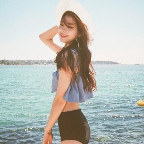 2021 New Fashion Ladies Swimsuit One-neck Off-the-shoulder Ruffled Bikini Split High-waist Hot Spring Denim Swimsuit XL