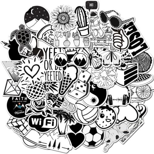 50PCS/Set Black and White Retro Waterproof Stickers Vinyls Decals for Laptop, Cars, Motorcycle, Bicycle, Skateboard, Luggage