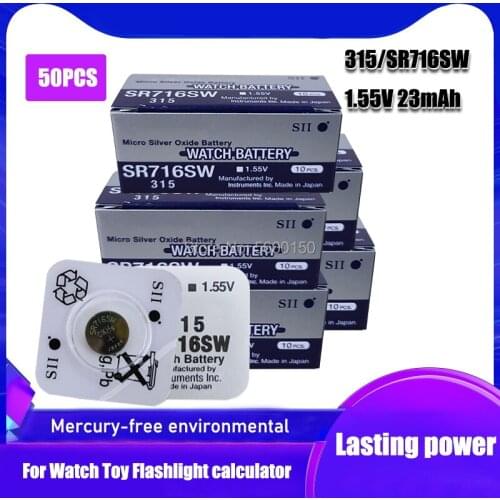 50Pcs/Lot FOR SEIZAIKEN 315 100% Original Brand New LONG LASTING SR716SW SR716 1.55V Japan Made Silver Oxide Watch Battery