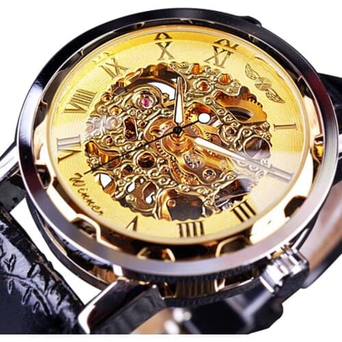 Classic Watches Men Top Brand Luxury Fashion Skeleton Watches Men Mechanical Hand Wind Watch Roma Dial Gold Watch montre homme