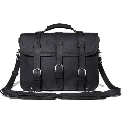 17" Business Briefcase Black Handbag Laptop Bag Crazy Horse Leather Vintage Brand Designer Weekend Travel File BigShoulder Bags