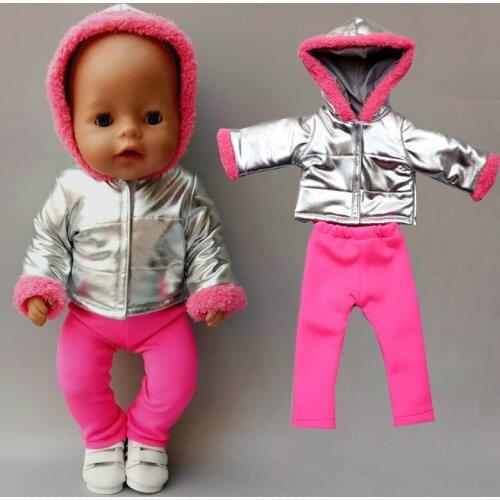 40cm Baby New Born Dolls Clothes silver Down coat Pants 18 Inch Doll fur jacket Clothes Children Girl Gift