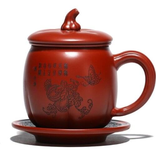 Mud dahongpao purple sand tea cup with filter cover handmade pumpkin mug teaware