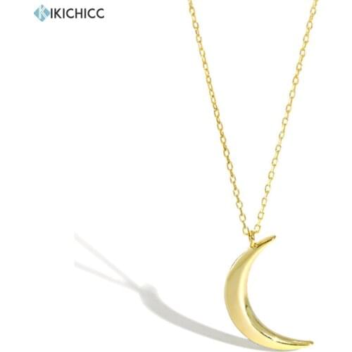 Kikichicc New 925 Sterling Silver Slim Moon Pendant Long Chain Necklace 2020 Rock Punk Fine Jewelry Women Gift Plain Jewels