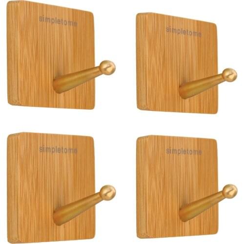 Simpletome Adhesive Hooks Heavy Duty Strong Tape + Bamboo + 100% Copper Hanger 4 PACK/SET