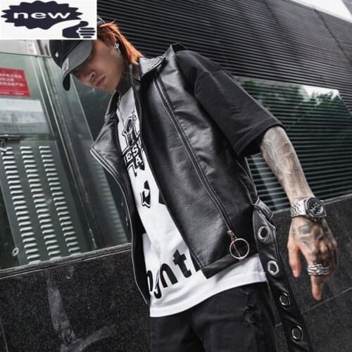 Spring Summer Fashion Mens Pu Sleeveless Jacket Adjust Waist Waistcoat Punk Style Faux Leather Motorycle Biker Man Vest