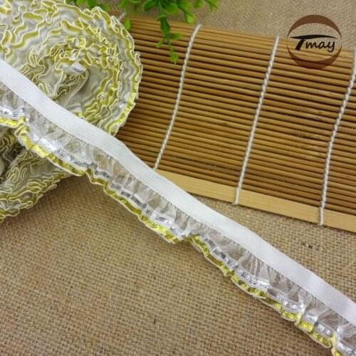#1002 White Gold Silver Edge Organza Elastic Band 25MM 6yards/lot Adorn Baby Clothes Skirts Waistband hair Elastic bands Webbing