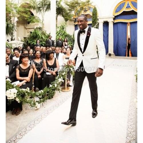 Ivory Mens Wedding Suits Slim Fit Groom Wear Tuxedos Bridegroom Suits Shawl Lapel Groomsman Costume Homme 2Pcs Jacket Pants