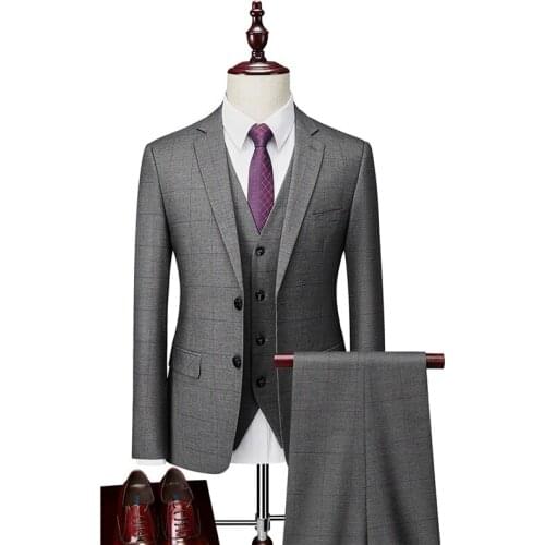 2021Four seasons new mens business casual suits Korean version of self-cultivation wedding groom suit men