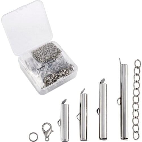 Jewelry Finding DIY Making Kit with Iron Slide On End Clasp Tubes Steel Jump Rings Zinc Alloy Lobster Claw Twist Extender Chain