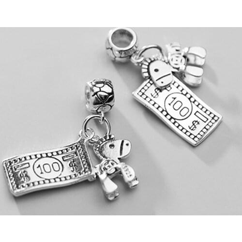 925 Sterling Silver Cute Baby Horse And Dollar Charm Set S925 Silver Necklace Pendant Handmade Decoration DIY Jewelry Findings