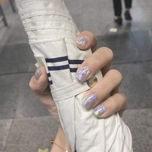 Fake Nails Colorful Glittering Glass Finished Nail Art Finished Nail Short Square Head DIY Slider Fully Covered Nail Decoration