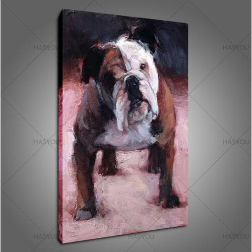 New handpainted bulldog Oil Painting on Canvas modern Animal hang picture Wall Art for kids room living room restaurant decor