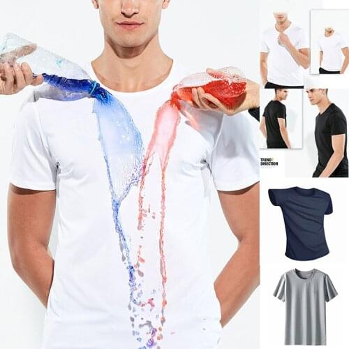 New Waterproof Men T-shirt Hydrophobic Stainproof Quick Dry Breathable Short Sleeve Top SCI88