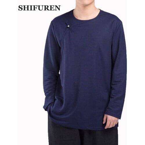 SHIFUREN 2019 New Mens Chinese Traditional Long Sleeve Shirts Soft Breathable Casual Male Social Shirts Tops Blouse Size M-XXXL