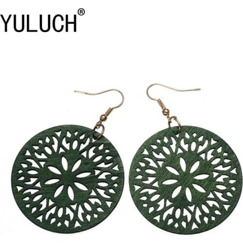 YULUCH Natural novelty wood hollow flower pendant jewelry for women earrings art party photo accessories Valentines own gift