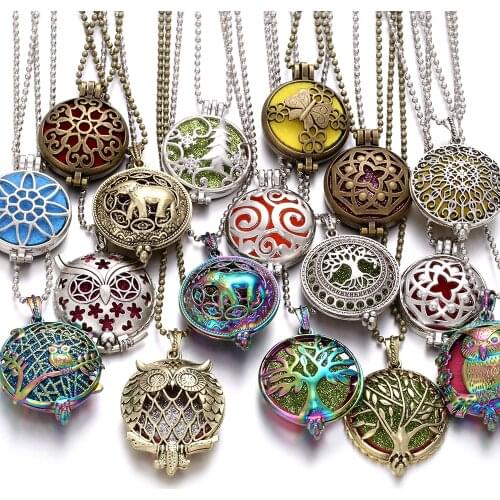 Aroma Diffuser Necklace Vintage Tree Flower Elephant Dragonfly Open Locket Pendant Perfume Essential Oil Aromatherapy Necklace