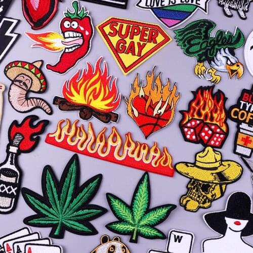 Pulaqi Flame Heart Patch Iron On Patches On Clothes Cartoon Stickers Embroidery Patches For Clothing DIY Hippie Rock Badge
