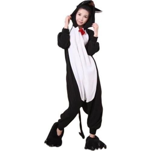 Black White Cat Anime Adult Onesies Pyjamas Cartoon Animal Cosplay Costume Pajamas Adult Onesies Sleepwear Halloween Kigurumi