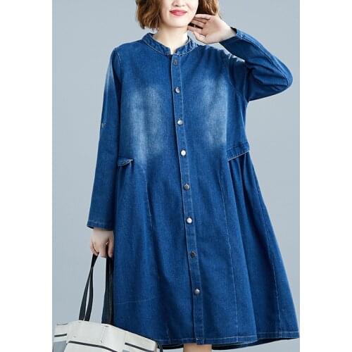 New Chest 114CM Spring Autumn Women Dresses Plus Size Fashion Loose Single Button Jeans Dress For Women Larger Denim One-Piece