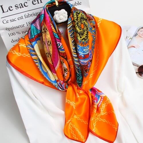 100% Silk Scarf SquareWomen 90*90cm Silk Head Scarves Shawls and Wraps for Ladies Hijab Bandana Vintage Print Square Silk Scarf