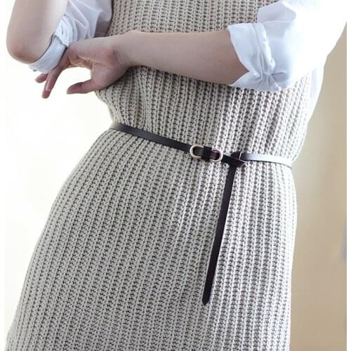 Womens dress Knotted Belt Leather thin belt Non-porous