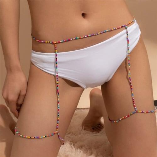 Handmade Bead Goth Elastic Waist Chain For Women Sexy Bikini Chain Gothic Style Body Chain Jewelry Womens Punk Color Leg Chains