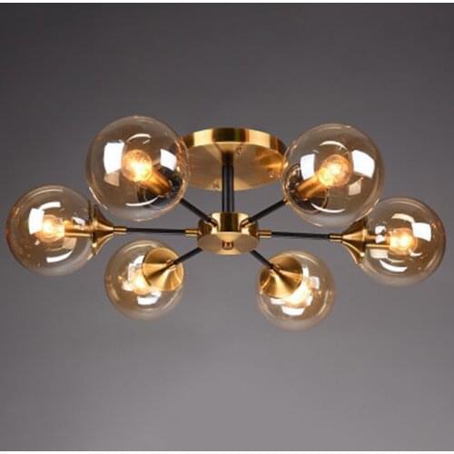 Nordic golden light luxury glass living room bedroom lamp simple modern creative personality study magic bean molecular ceiling