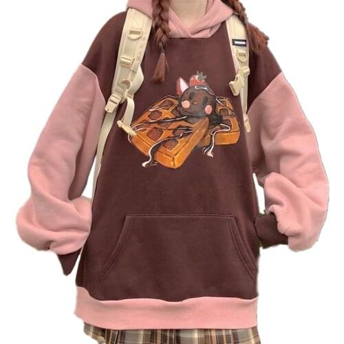 Autumn Cute Hoodie Streetwear Funny Cartoon Ice Cream Print Harajuku Hooded Sweatshirt Casual Loose Pullover Top Teen Outwear