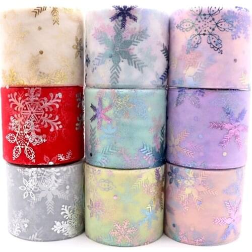 Colorful Snowflake Tulle Fabric 6cm*25Y Bady Shower DIY Princess Dress Wedding Decoration Headdress Hair Accessories
