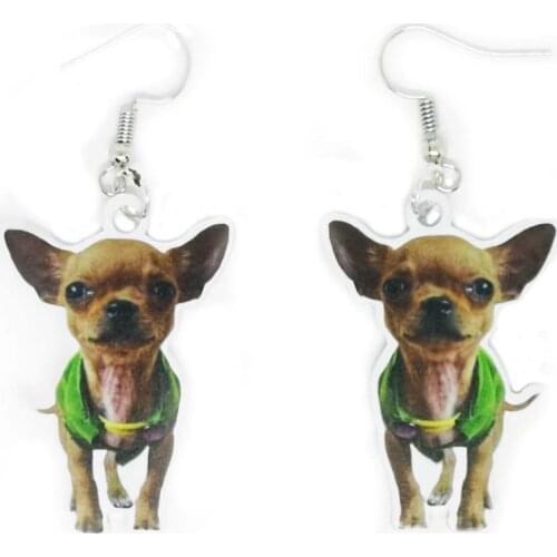 Chihuahua Dog Earrings Dangle Aluminum Animal Sit Charms NOT 3D Flat Double-Sided Earring Drop Xmas Friends Gift For Womens Men