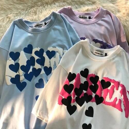 Womens t-shirt Loose Short Sleeve T-shirt Letter Love Print Top Kawaii T-shirt female summer vintage clothes Harajuku tshirt