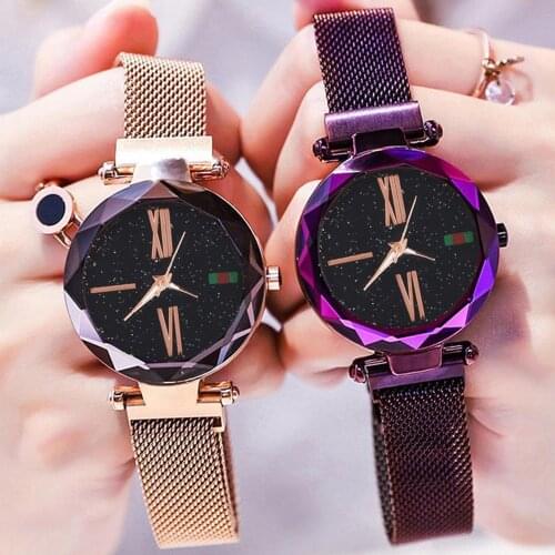 100pcs/pack Wholesale Magnetic Starry Sky Ladies Wrist Watch Stainless Steel Band Quartz Wristwatch Montre Femme Relogio Femin